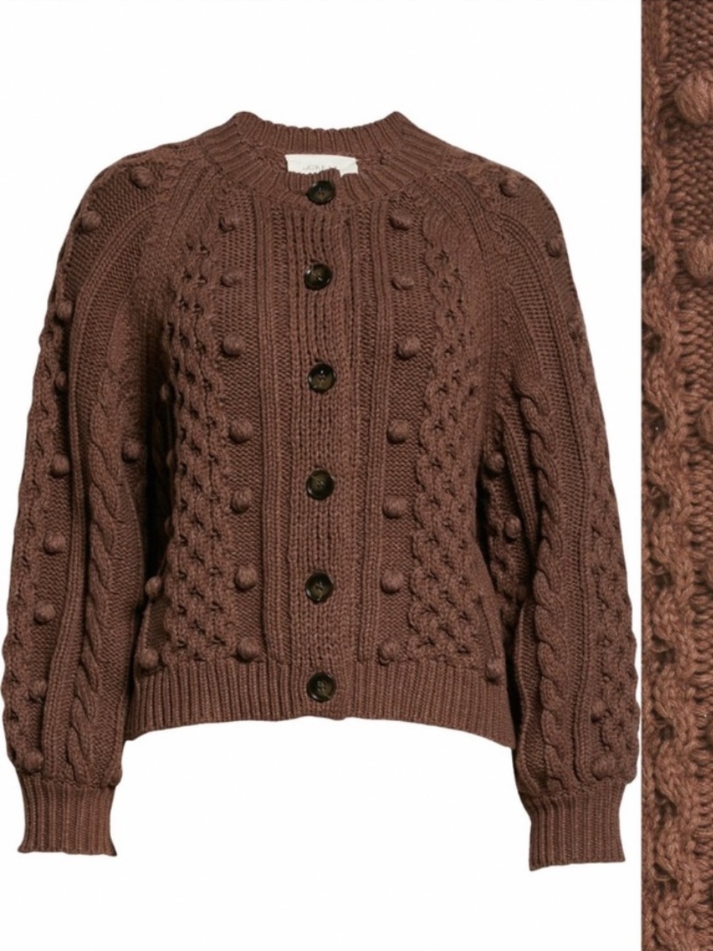 The GREAT Mountainside Cardigan Brown Cable Knit Bobble Sweater Sz 1 S - Picture 9 of 13